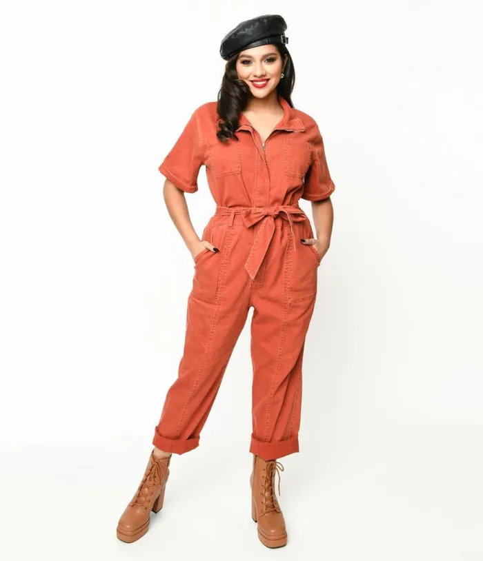 Rust Denim Utility Jumpsuit Clothing Unique Vintage Rompers and Jumpsuits