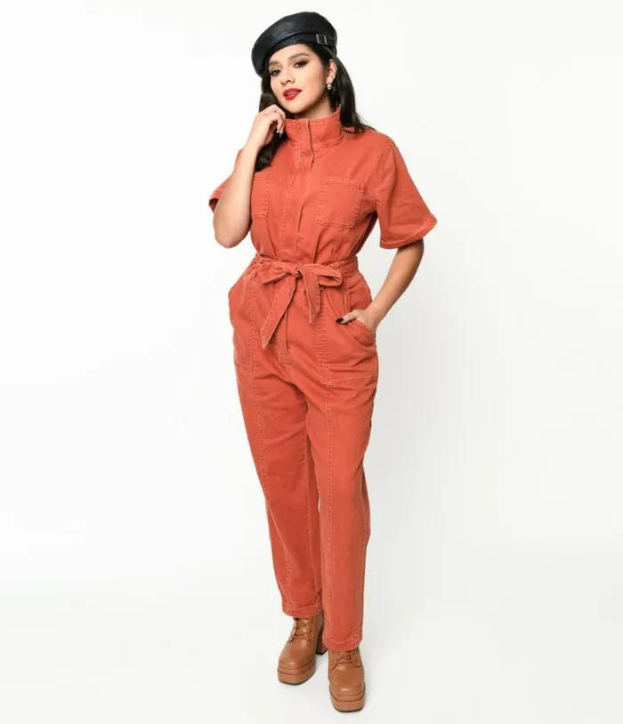 Rust Denim Utility Jumpsuit Clothing Unique Vintage Rompers and Jumpsuits
