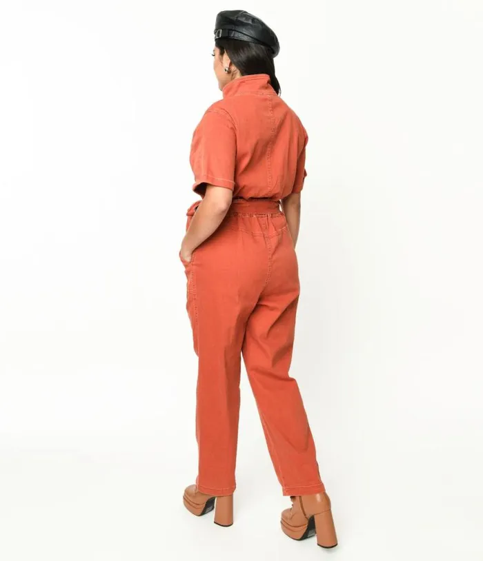 Rust Denim Utility Jumpsuit Clothing Unique Vintage Rompers and Jumpsuits