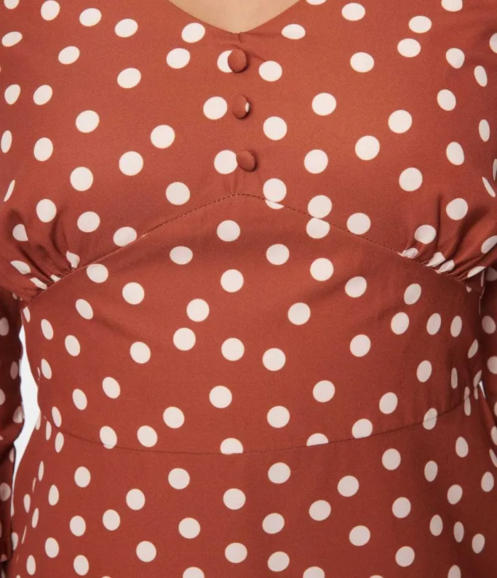 Rust Red and Cream Polka Dot Swing Dress Dresses Unique Vintage Pocket Dresses