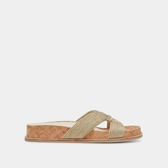 Sandals Shop Dolce Vita Selda Wide Sandals Gold Raffia Gold Raffia