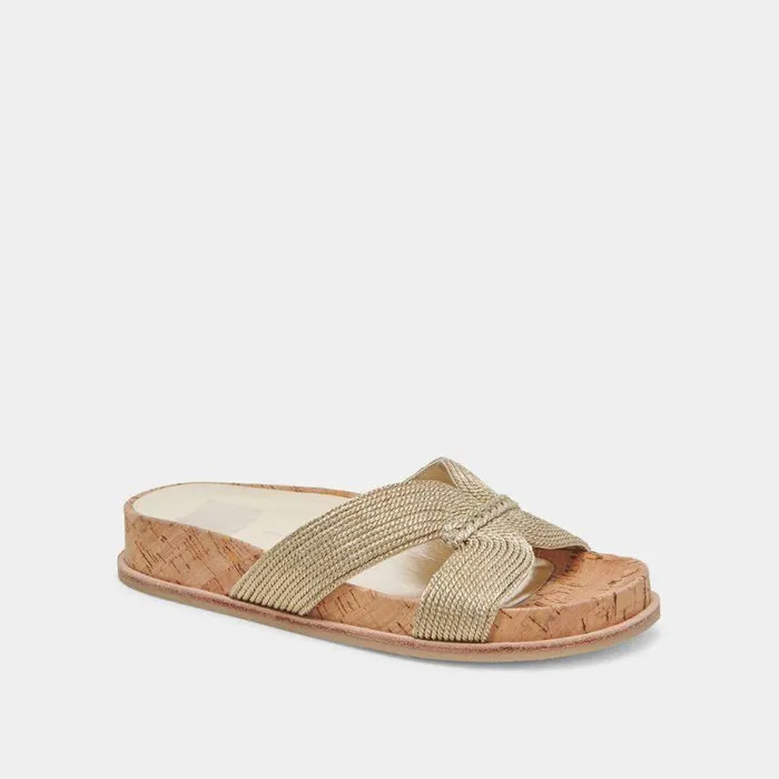 Sandals Shop Dolce Vita Selda Wide Sandals Gold Raffia Gold Raffia