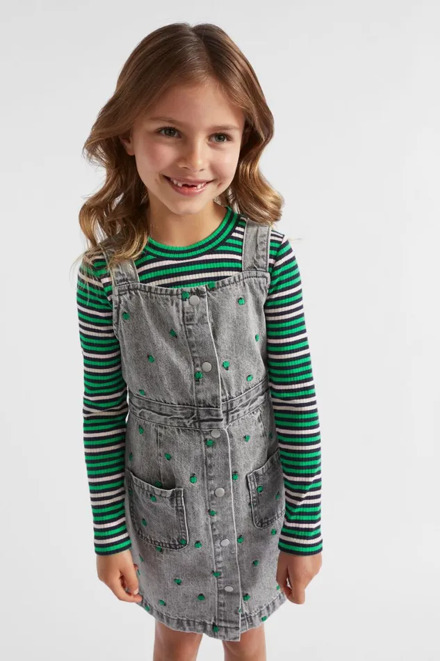Seed Heritage Denim and Jeans Apple Embroidered Pinafore Slate Wash 8211 Girl