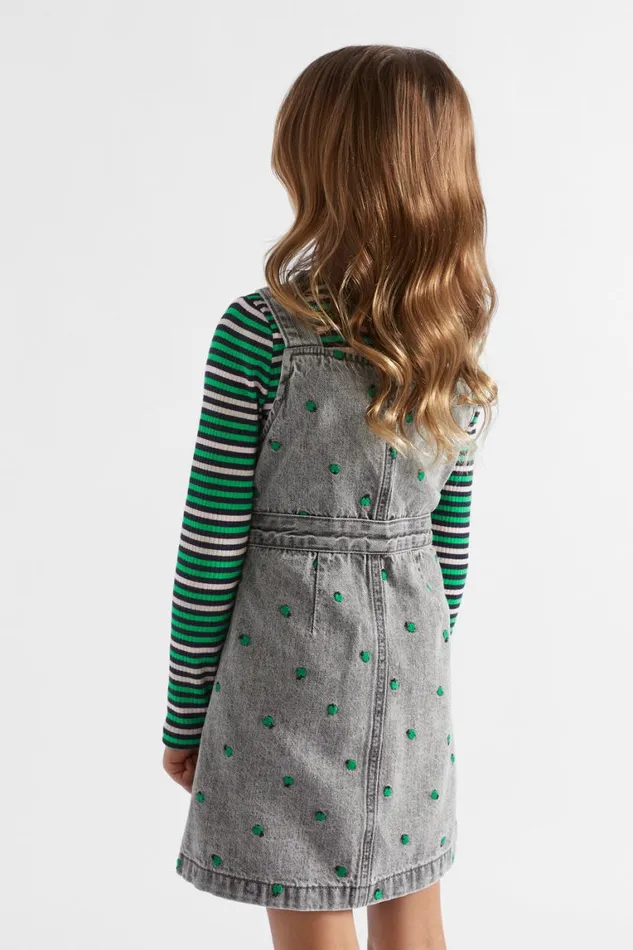 Seed Heritage Denim and Jeans Apple Embroidered Pinafore Slate Wash 8211 Girl