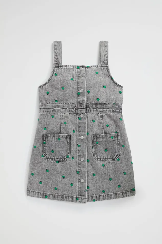 Seed Heritage Denim and Jeans Apple Embroidered Pinafore Slate Wash 8211 Girl