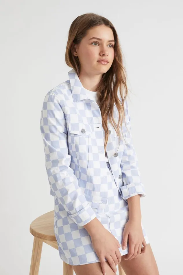 Seed Heritage Denim and Jeans Check Denim Jacket Sky Blue 8211 Teen Girl