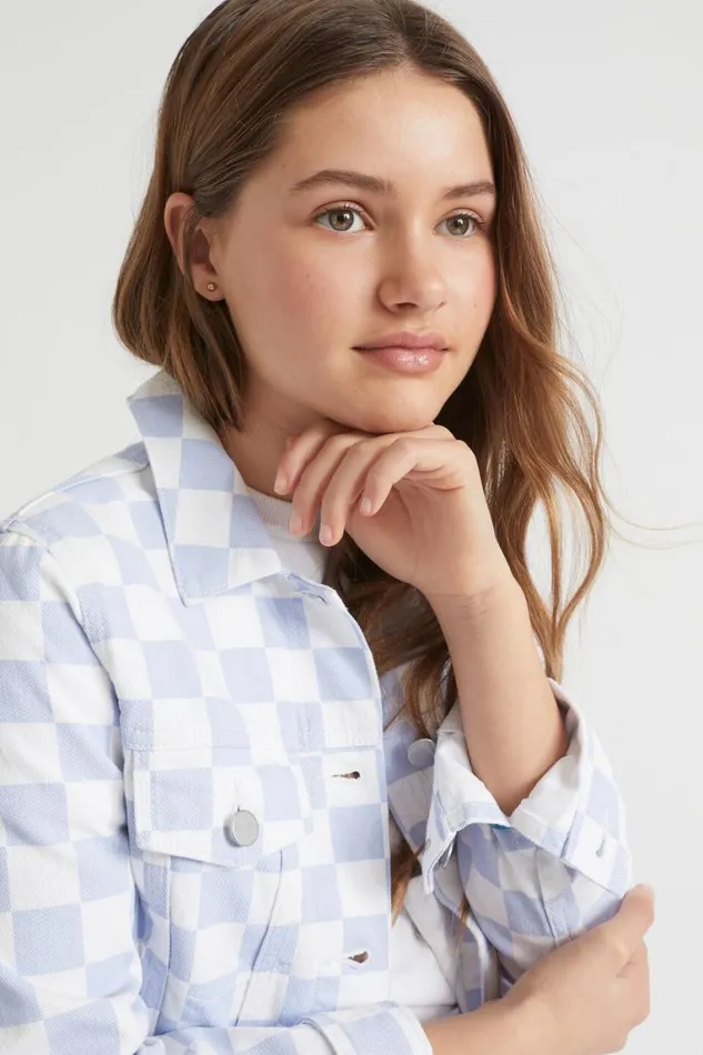 Seed Heritage Denim and Jeans Check Denim Jacket Sky Blue 8211 Teen Girl