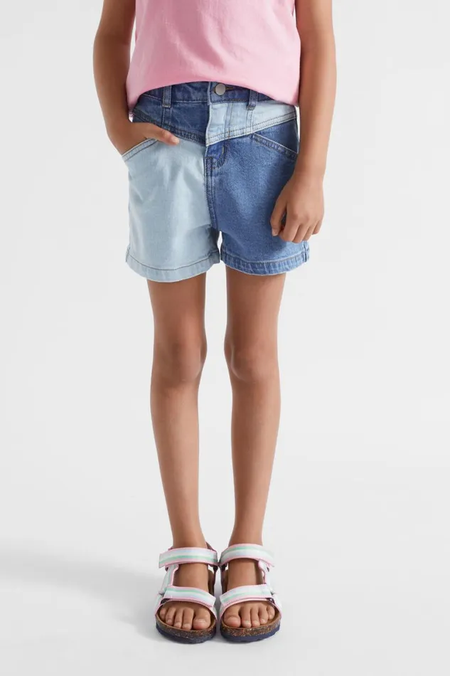 Seed Heritage Denim and Jeans Colourblock Denim Short Light Wash Multi 8211 Girl