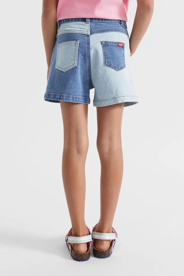 Seed Heritage Denim and Jeans Colourblock Denim Short Light Wash Multi 8211 Girl