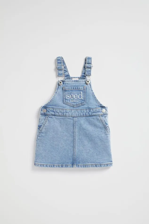 Seed Heritage Denim and Jeans Core Logo Pinafore Clean Blue Wash 8211 Baby