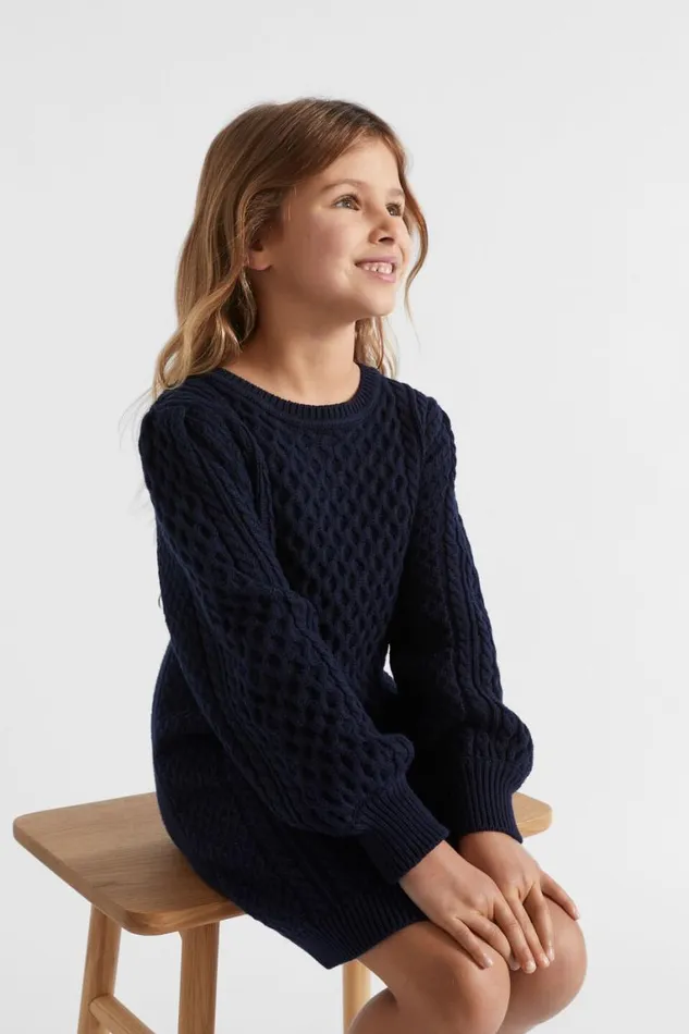 Seed Heritage Dresses Cable Knit Dress Midnight Blue 8211 Girl