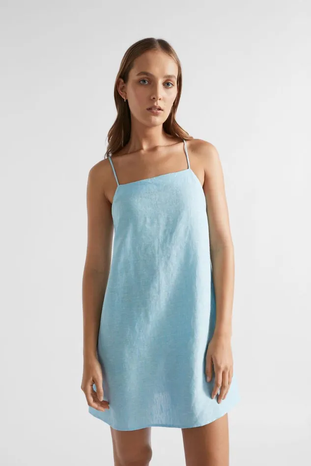 Seed Heritage Dresses Core Linen A Line Mini Dress Shimmer Blue Crossdye 8211 Woman