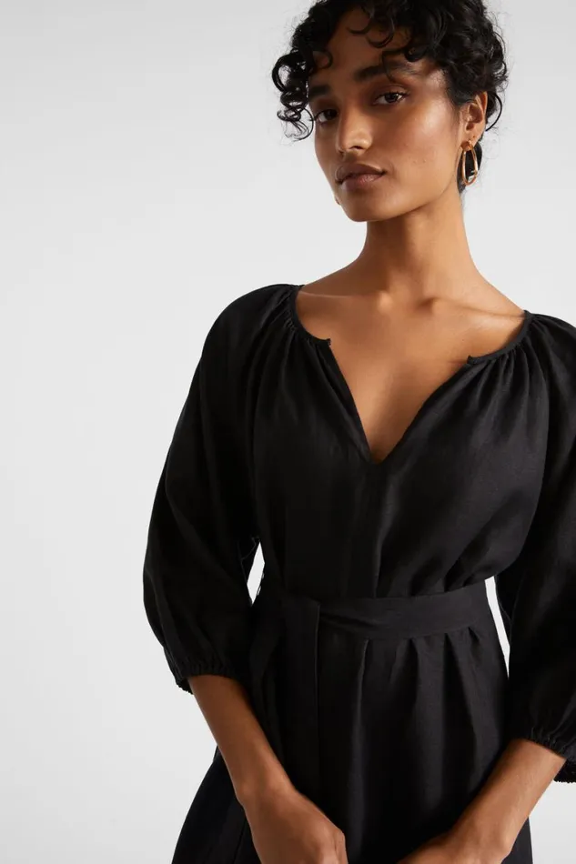Seed Heritage Dresses Core Linen Midi Dress Black 8211 Woman