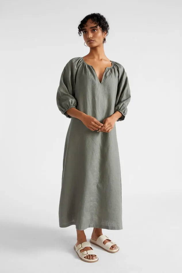 Seed Heritage Dresses Core Linen Midi Dress Smokey Olive 8211 Woman