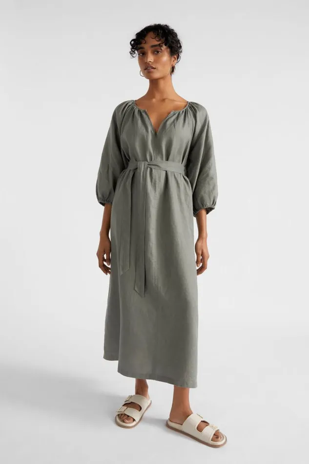 Seed Heritage Dresses Core Linen Midi Dress Smokey Olive 8211 Woman