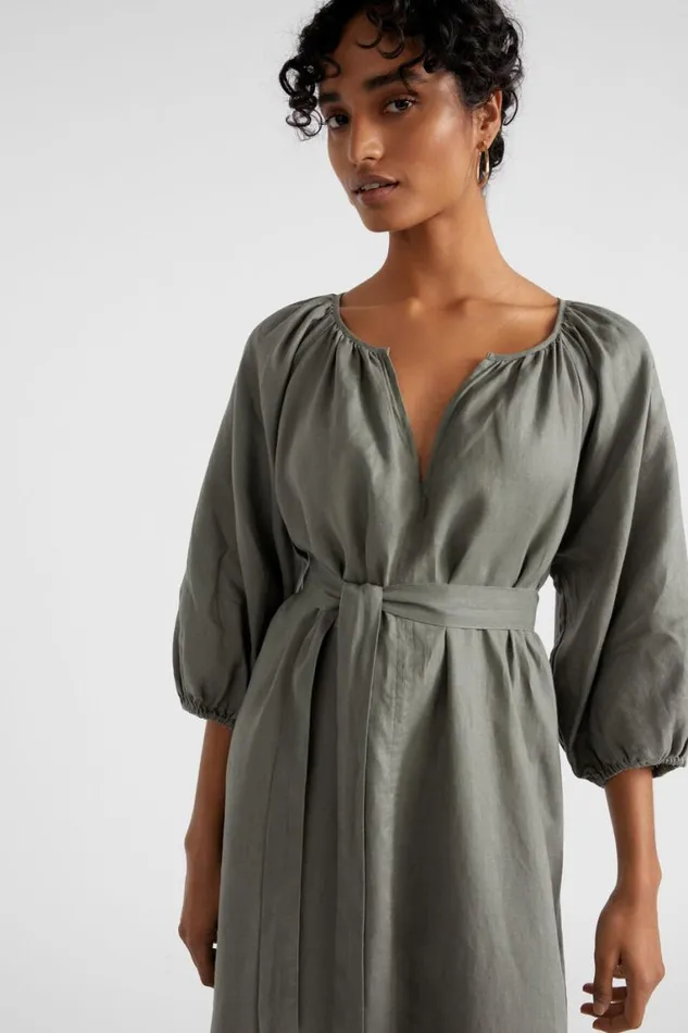Seed Heritage Dresses Core Linen Midi Dress Smokey Olive 8211 Woman