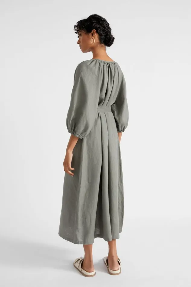 Seed Heritage Dresses Core Linen Midi Dress Smokey Olive 8211 Woman