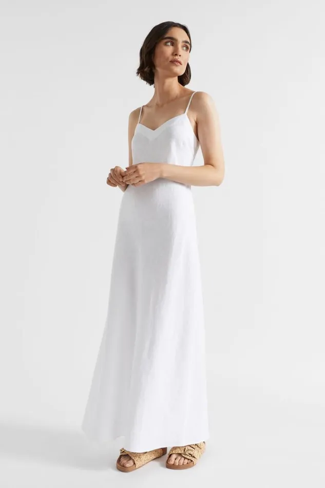 Seed Heritage Dresses Core Linen Slip Maxi Dress Whisper White 8211 Woman