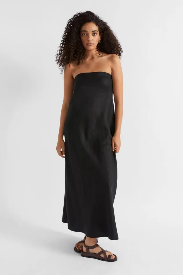 Seed Heritage Dresses Core Linen Strapless Maxi Dress Black 8211 Woman