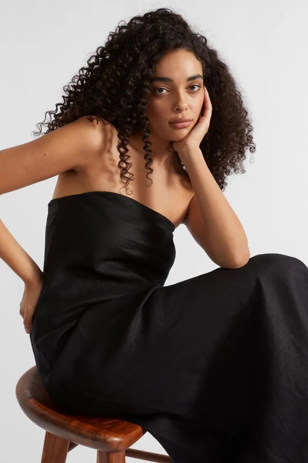 Seed Heritage Dresses Core Linen Strapless Maxi Dress Black 8211 Woman