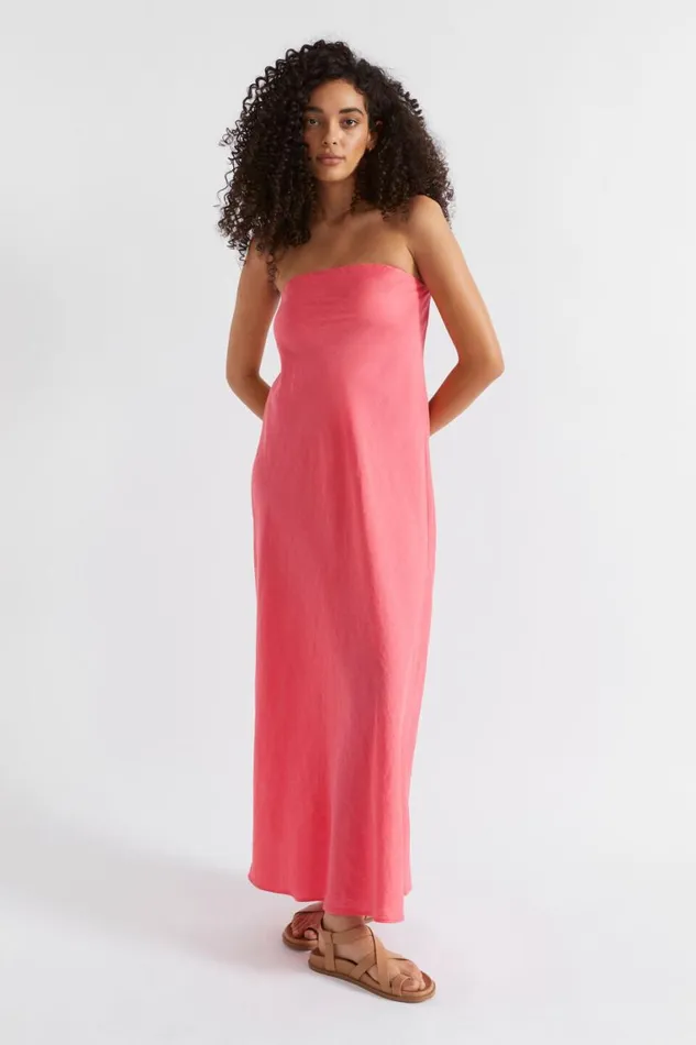Seed Heritage Dresses Core Linen Strapless Maxi Dress Wild Berry 8211 Woman