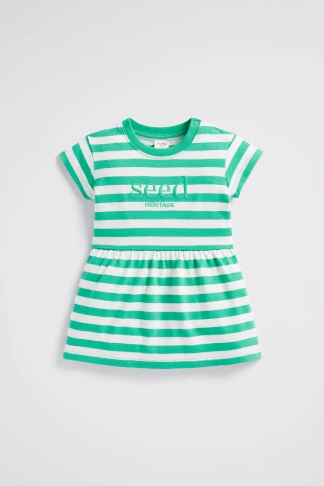 Seed Heritage Dresses Core Logo Dress Jade Green Stripe 8211 Baby
