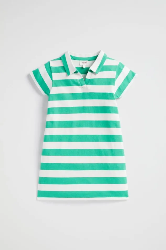 Seed Heritage Dresses Core Rugby Dress Jade Green Stripe 8211 Girl