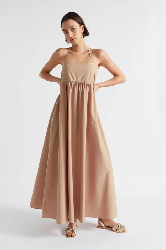 Seed Heritage Dresses Cotton Halter Maxi Dress Barley 8211 Woman