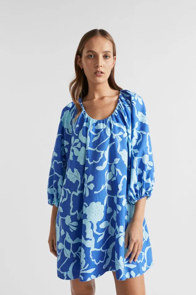 Seed Heritage Dresses Linen Floral Mini Dress Deep Ocean Floral 8211 Woman