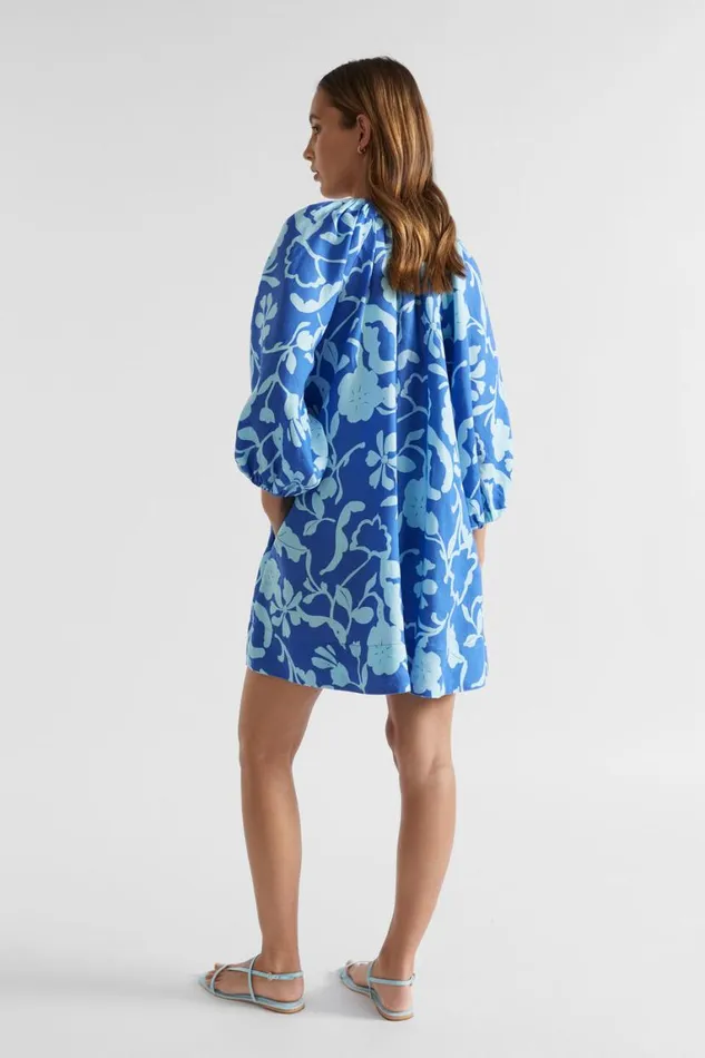 Seed Heritage Dresses Linen Floral Mini Dress Deep Ocean Floral 8211 Woman