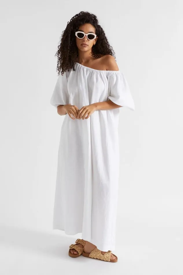 Seed Heritage Dresses Linen Gathered Maxi Dress Whisper White 8211 Woman