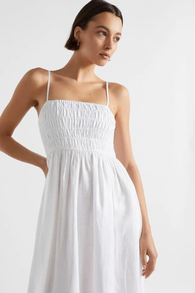 Seed Heritage Dresses Linen Shirred Midi Dress Whisper White 8211 Woman