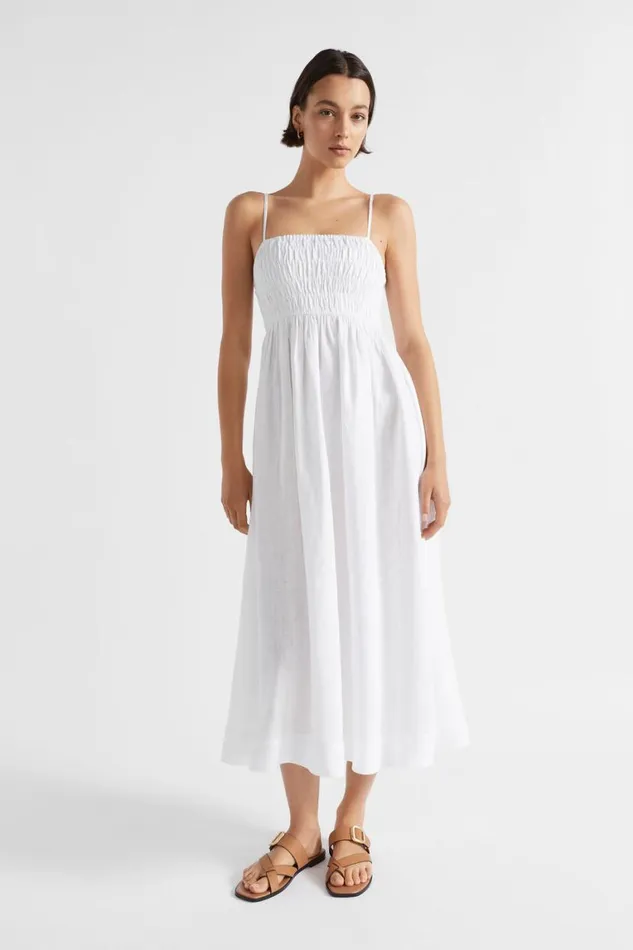 Seed Heritage Dresses Linen Shirred Midi Dress Whisper White 8211 Woman