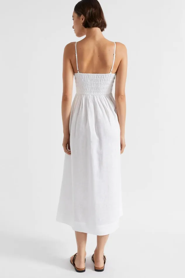 Seed Heritage Dresses Linen Shirred Midi Dress Whisper White 8211 Woman