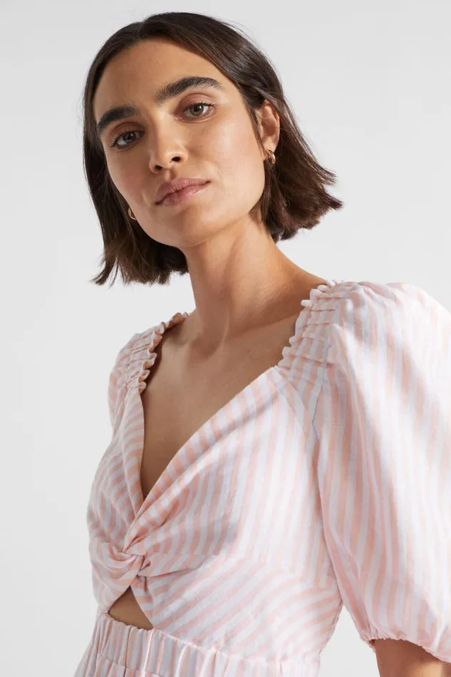 Seed Heritage Dresses Linen Stripe Midi Dress Tulip Pink Stripe 8211 Woman
