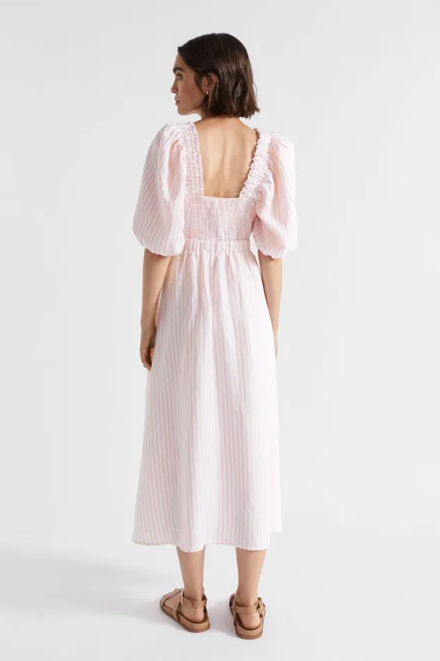 Seed Heritage Dresses Linen Stripe Midi Dress Tulip Pink Stripe 8211 Woman