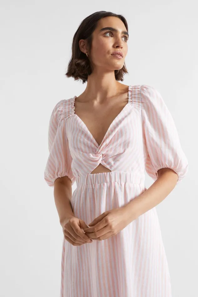 Seed Heritage Dresses Linen Stripe Midi Dress Tulip Pink Stripe 8211 Woman