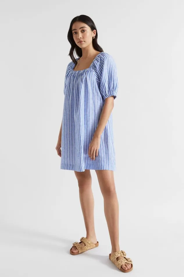 Seed Heritage Dresses Linen Stripe Mini Dress Deep Ocean Stripe 8211 Woman