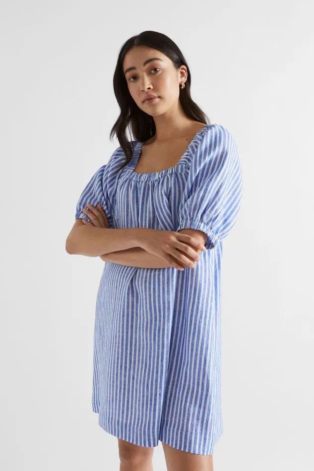 Seed Heritage Dresses Linen Stripe Mini Dress Deep Ocean Stripe 8211 Woman