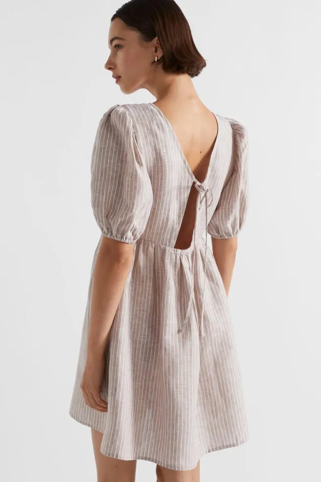 Seed Heritage Dresses Linen Stripe V Neck Mini Dress Barley Stripe 8211 Woman