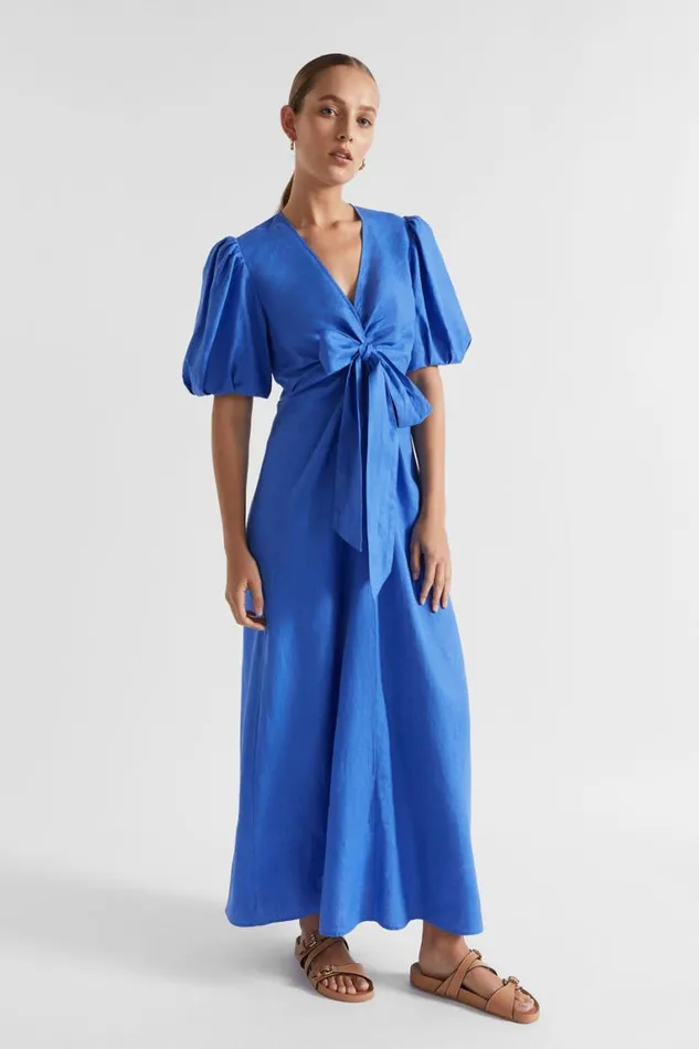Seed Heritage Dresses Linen Tie Front Maxi Dress Deep Ocean 8211 Woman
