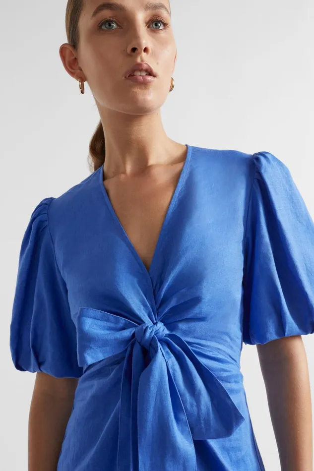Seed Heritage Dresses Linen Tie Front Maxi Dress Deep Ocean 8211 Woman