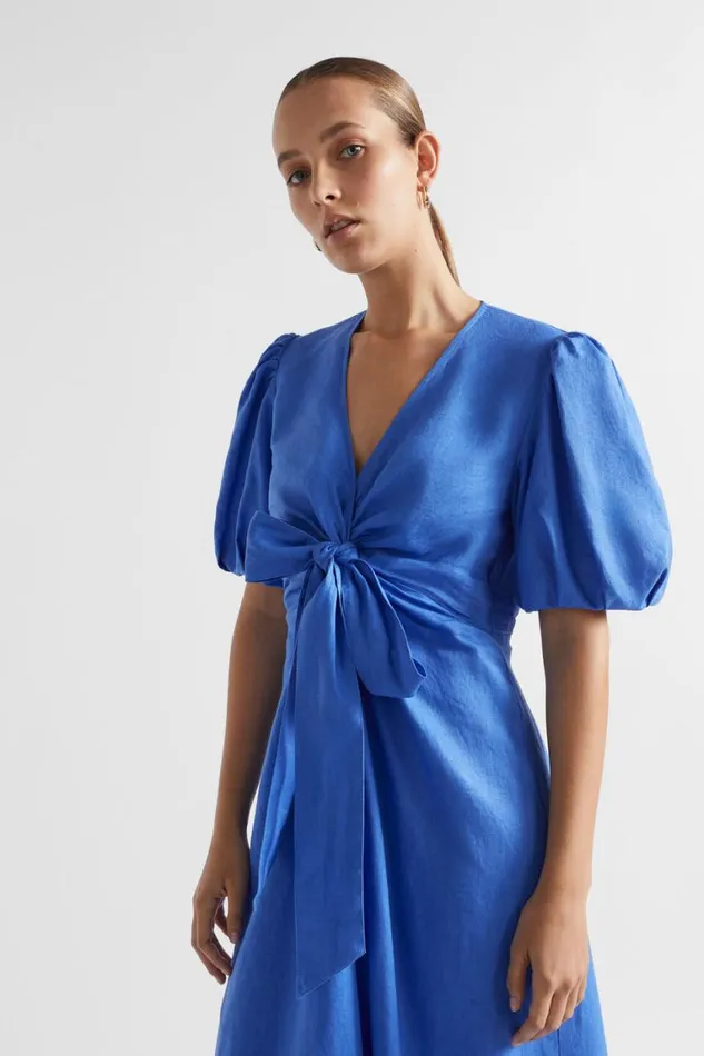 Seed Heritage Dresses Linen Tie Front Maxi Dress Deep Ocean 8211 Woman