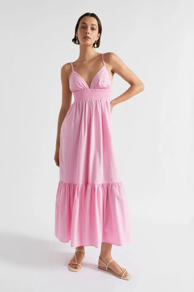 Seed Heritage Dresses Poplin Stripe Maxi Dress Pink Gin Stripe 8211 Woman