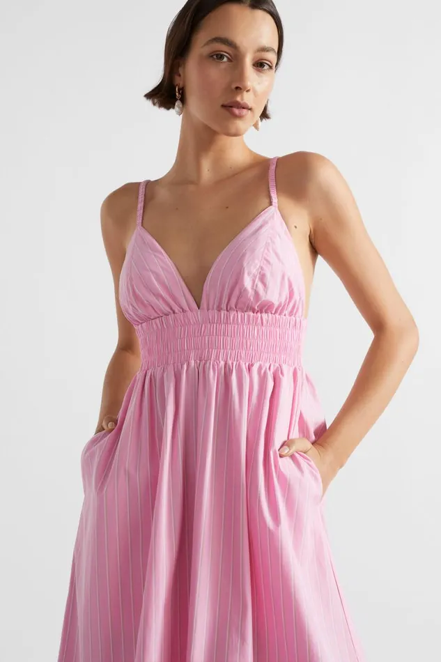 Seed Heritage Dresses Poplin Stripe Maxi Dress Pink Gin Stripe 8211 Woman