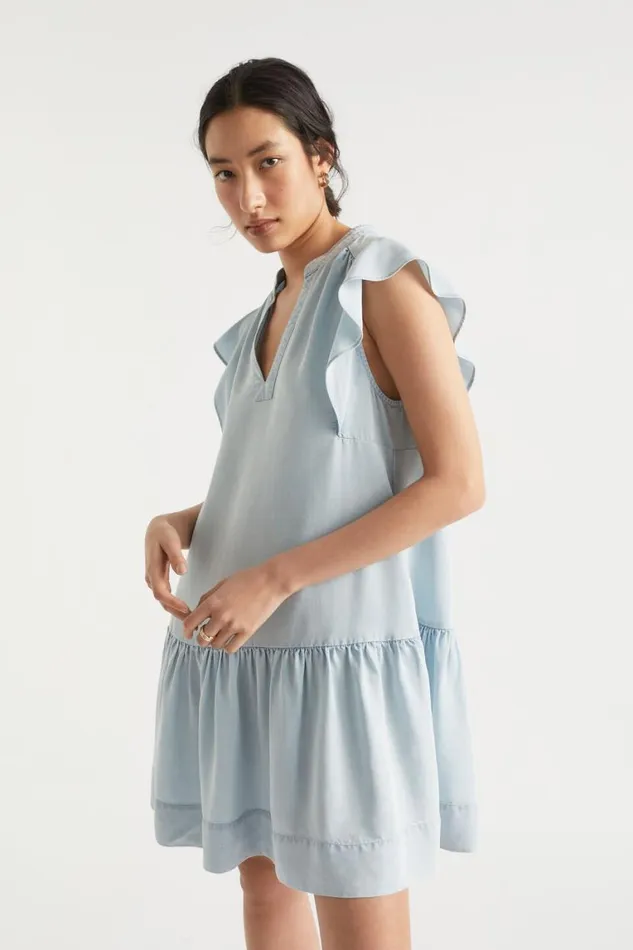 Seed Heritage Dresses Ruffle Sleeve Mini Dress Arctic Wash 8211 Woman