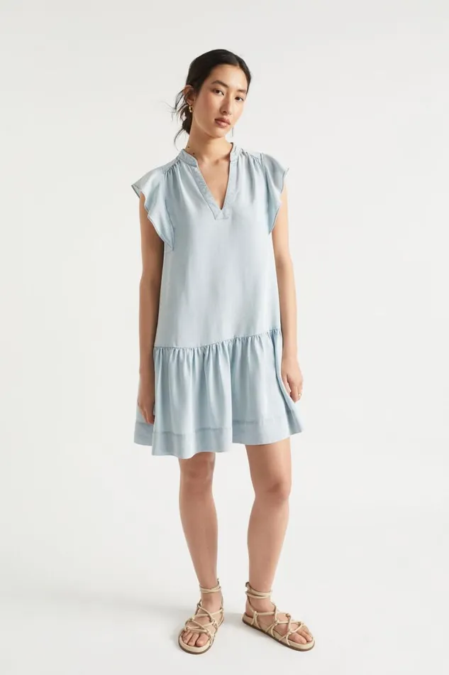 Seed Heritage Dresses Ruffle Sleeve Mini Dress Arctic Wash 8211 Woman