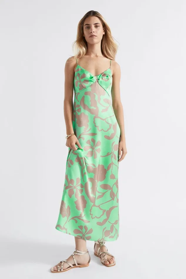 Seed Heritage Dresses Satin Floral Twist Dress Key Lime Floral 8211 Woman