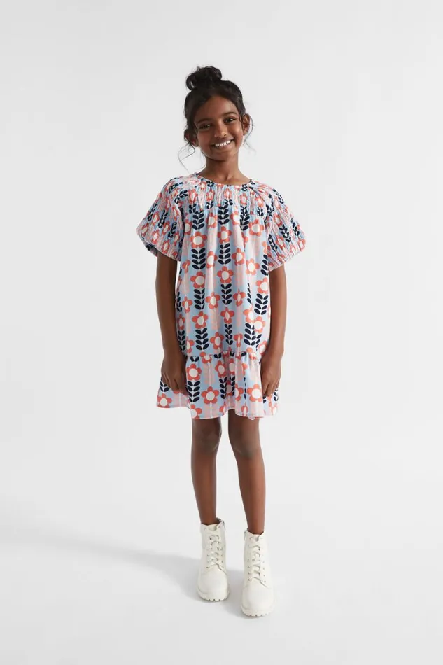 Seed Heritage Dresses Shirred Floral Dress Pale Blue 8211 Girl