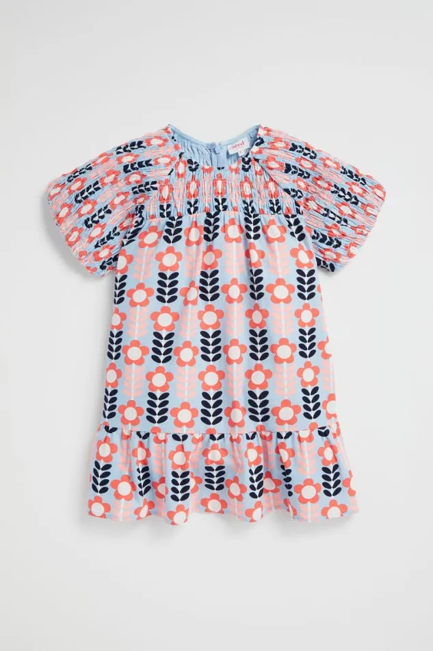 Seed Heritage Dresses Shirred Floral Dress Pale Blue 8211 Girl